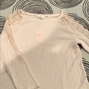 Cold shoulder waffle knit light pink top